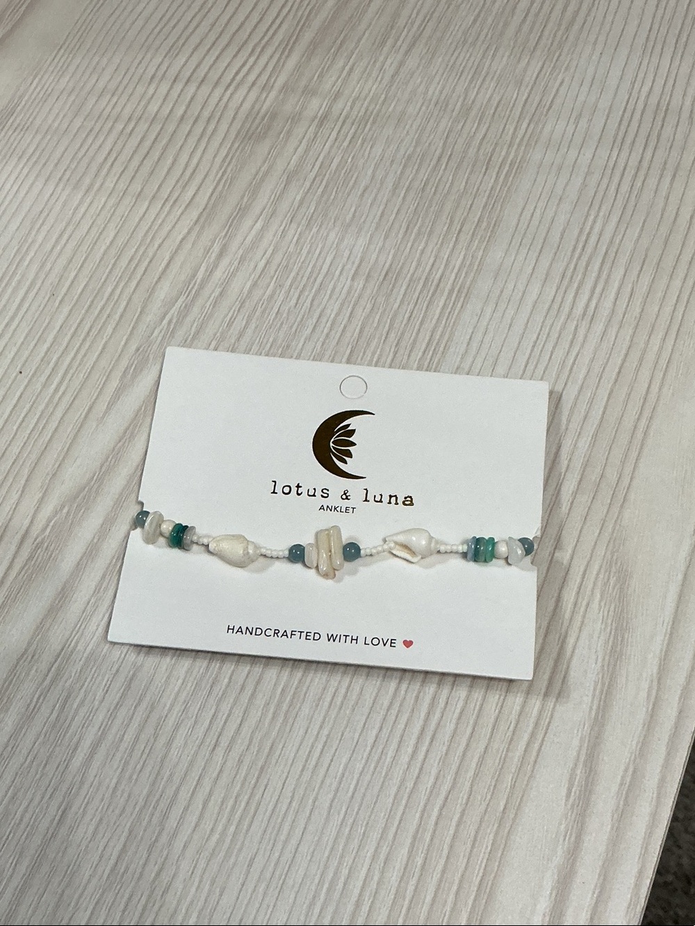 NWT Lotus & Luna White and Teal Beaded Anklet Bracelet